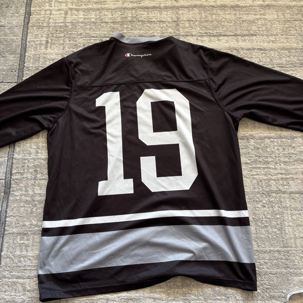 Vintage Champion Hockey Jersey Mens 44 Large Big C Logo #19 Black Mesh - Picture 4 of 6